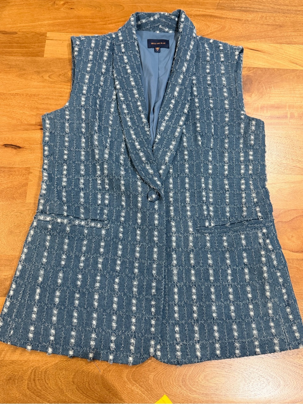 Skies Are Blue Denim & White Tweed Sleeveless Blazer Vest Size Small *EUC*